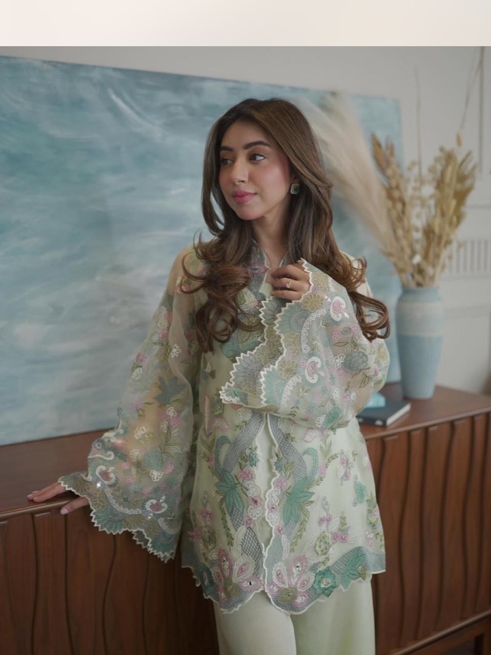 Pakistani Green and blue semi formal outfit with embroidery